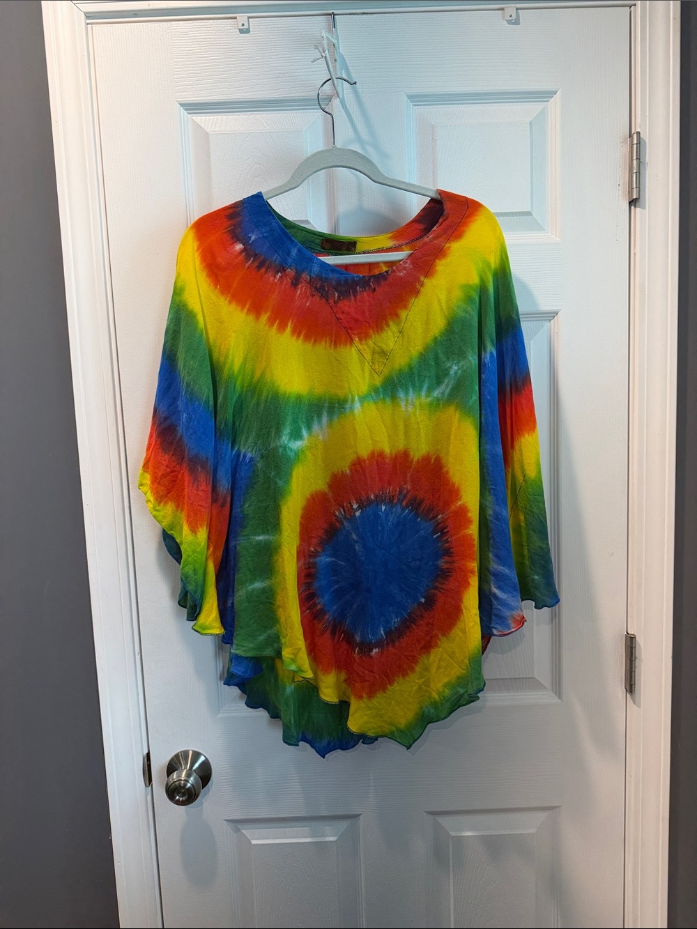 Women's Tie-Dye Circle Tunic Top Poncho in Multicolor